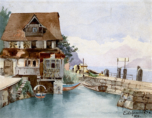 Haus Treib, with View on Mount Pilatus, vintage artwork by Louis M. Eilshemius, 12x8" (A4) Poster