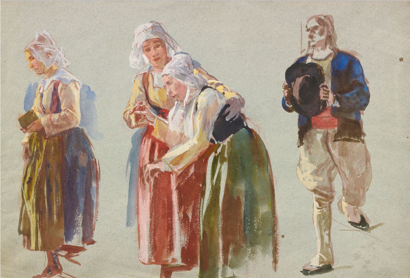 Studies of Brittany Peasants, vintage artwork by John Joseph Benjamin Constant, 12x8" (A4) Poster
