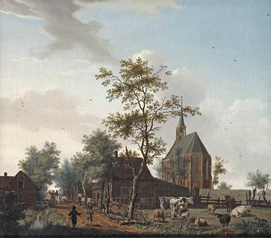 A View of the Village of Grosthuizen near Avenhorn, vintage artwork by Isaak Ouwater, 12x8" (A4) Poster