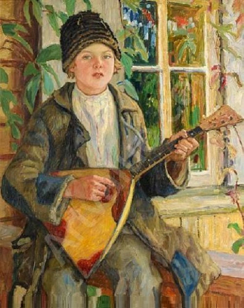 Boy with Balalaika by Nikolai Petrovich Bogdanov-Belsky,A3(16x12")Poster