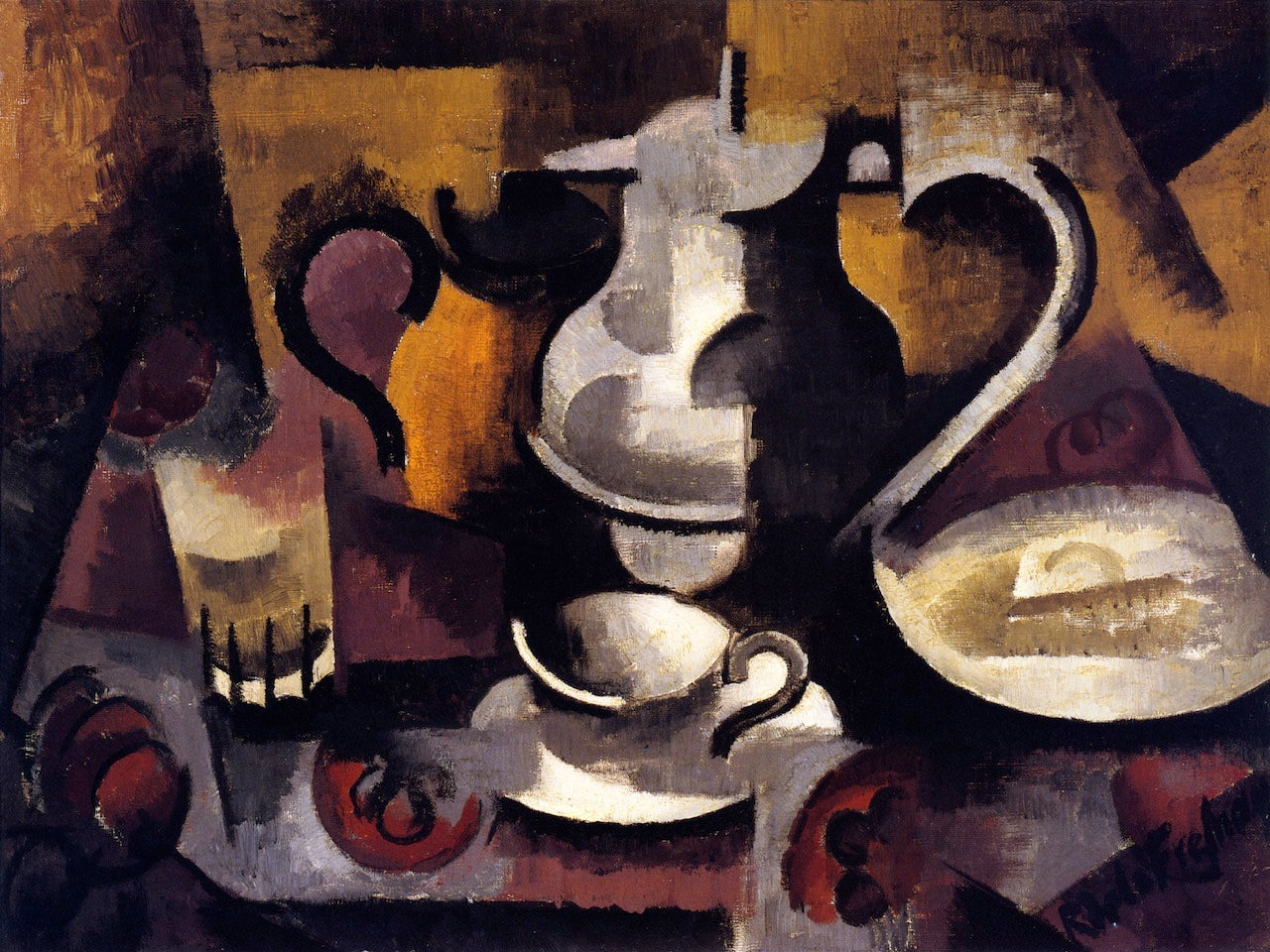 Still Life with Three Handles, vintage artwork by Roger de la Fresnaye, 12x8" (A4) Poster