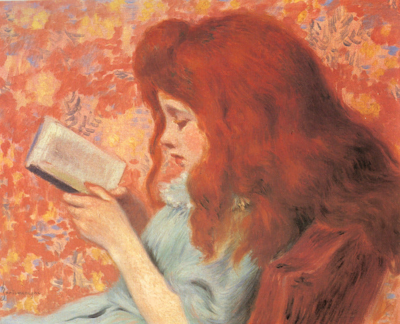 Girl reading a book, vintage artwork by Federico Zandomeneghi, 12x8" (A4) Poster