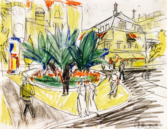 The Bosquet in Albertplatz in Dresden, vintage artwork by Ernst Ludwig Kirchner, 12x8" (A4) Poster