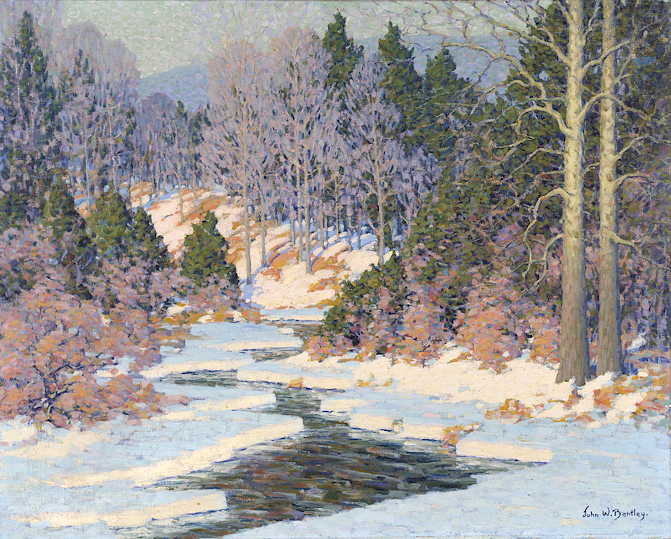 Winter in the Catskill Mountains, vintage artwork by John William Bentley, 12x8" (A4) Poster