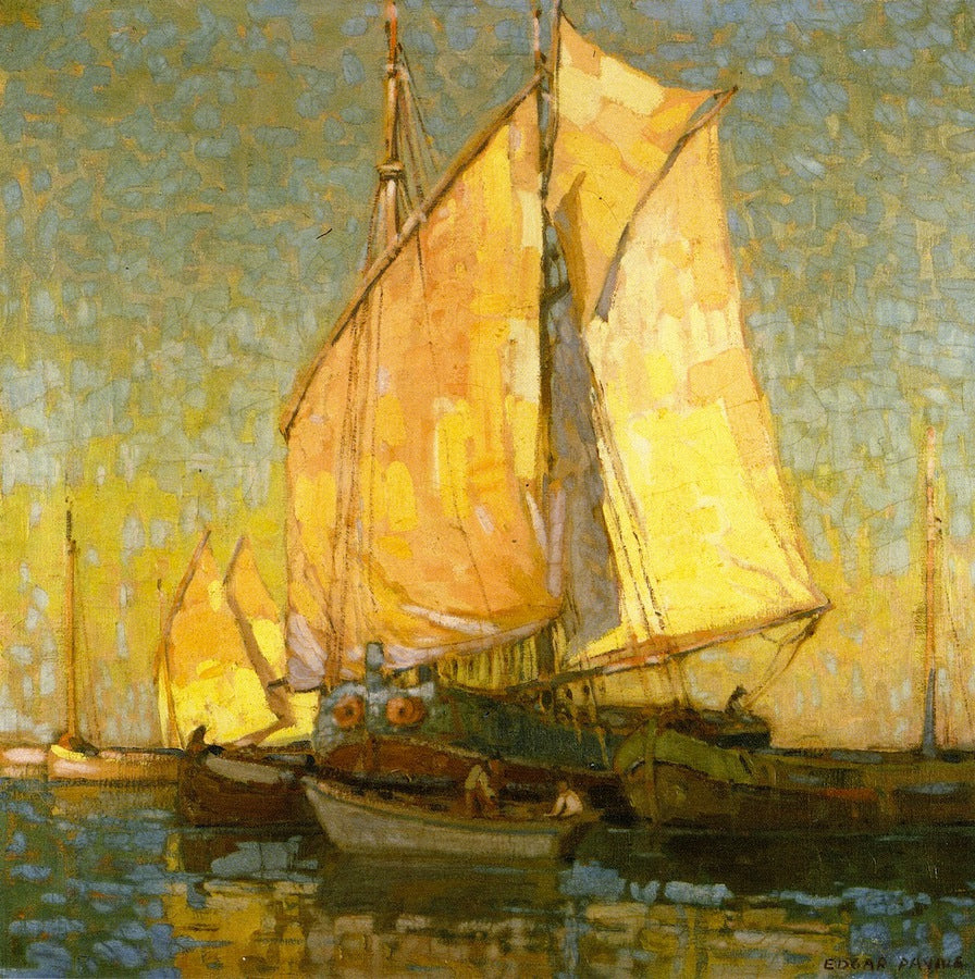 Drying Sails, Chioggia, Italy, vintage artwork by Edgar Alwyn Payne, 12x8" (A4) Poster
