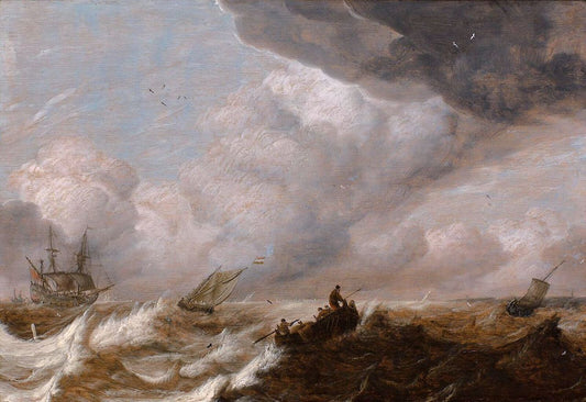 Ships in a Squall, vintage artwork by Abraham van Beyeren, 12x8" (A4) Poster