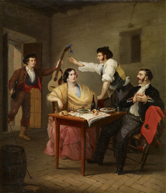 Cante en la sobremesa, vintage artwork by Manuel Cabral Aguado Bejarano, 12x8" (A4) Poster