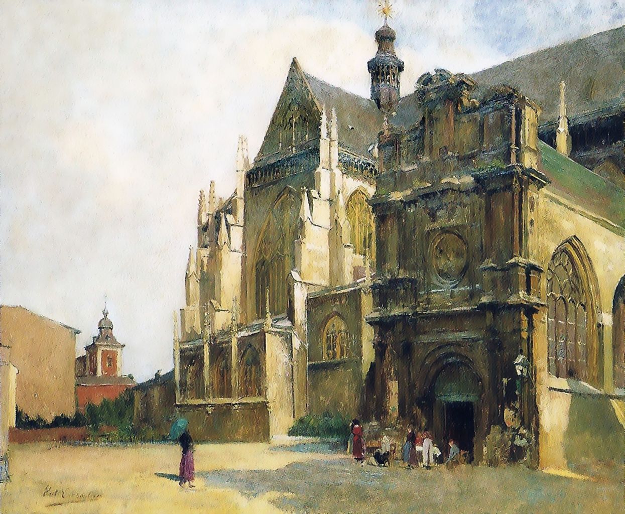 Place Saint-Jacques in Liège, vintage artwork by Évariste Carpentier, 12x8" (A4) Poster