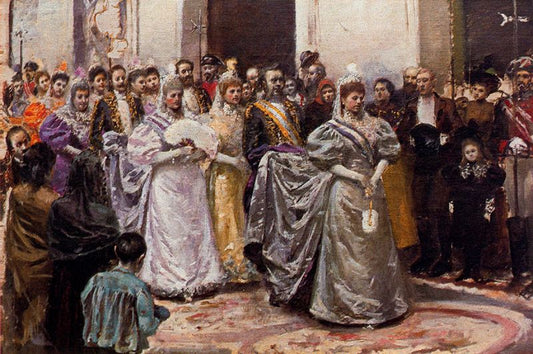 El cortejo de lareina María Cristin, vintage artwork by Adolfo Lozano Sidro, 12x8" (A4) Poster