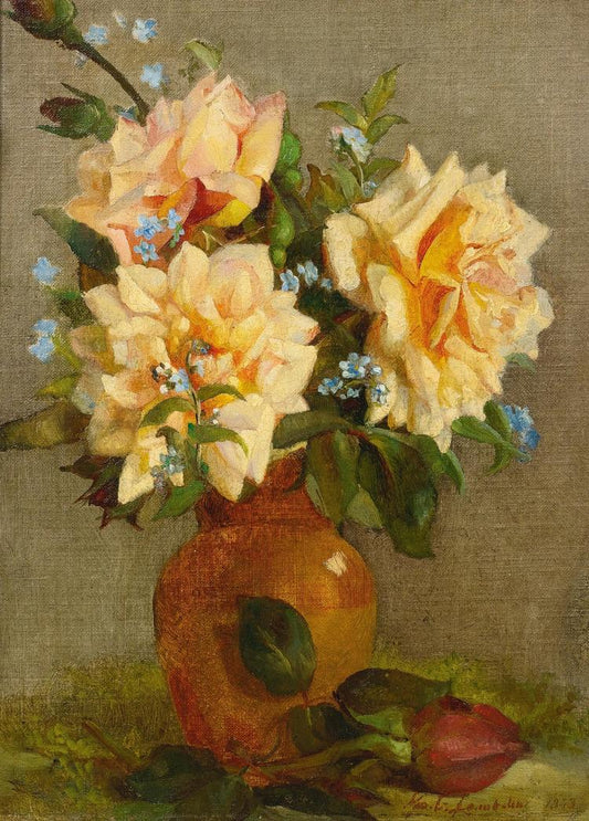 Still Life with Pink Roses, vintage artwork by George Cochran Lambdin, 12x8" (A4) Poster