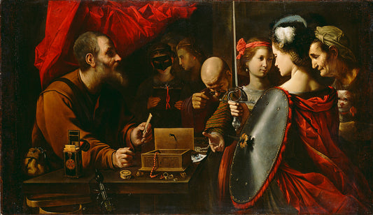 Achilles Among the Daughters of Lycomedes, vintage artwork by Pietro Paolini, 12x8" (A4) Poster