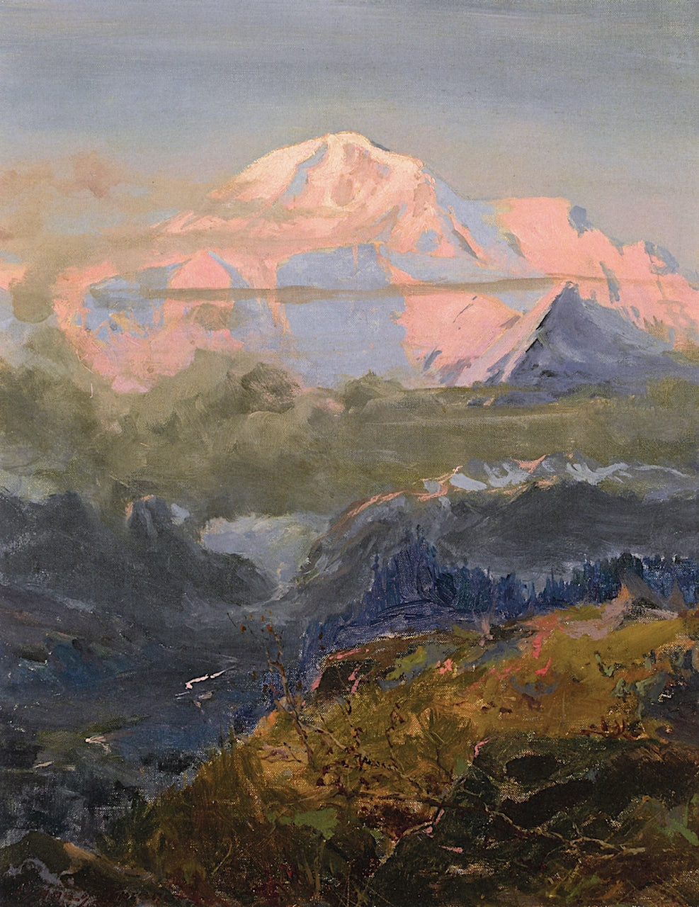 Evening Glow on Mount McKinley, vintage artwork by Sydney Mortimer Laurence, 12x8" (A4) Poster