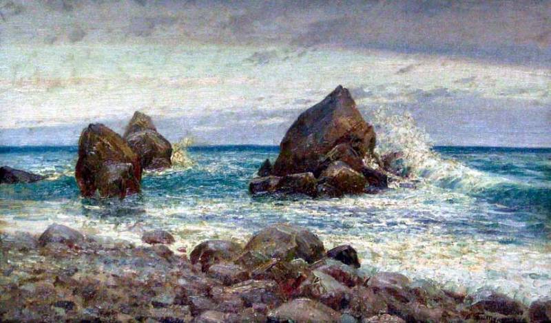 Rocks in the Sea, vintage artwork by Viktor Baturin, 12x8" (A4) Poster