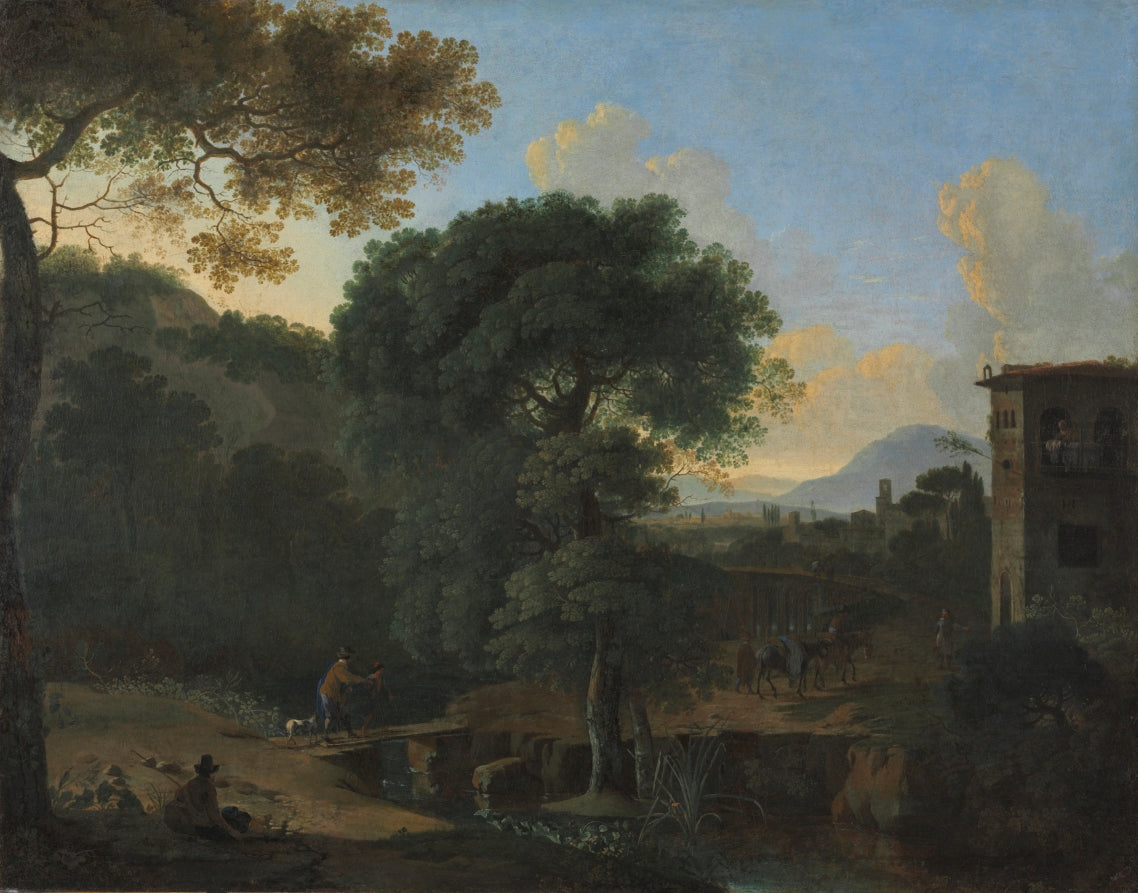 Landscape with Travelers, vintage artwork by Herman van Swanevelt, 12x8" (A4) Poster