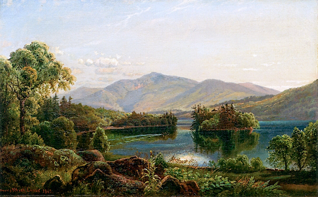 Sunlit Mountains by  a River, vintage artwork by Edmund Darch Lewis, 12x8" (A4) Poster