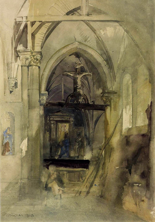 A Church Interior (St Denis - Hors, Amboise ?), vintage artwork by William James Müller, A3 (16x12") Poster Print