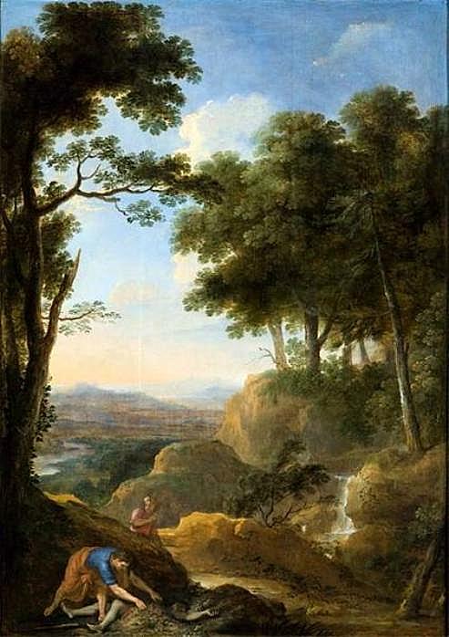 The Life of Moses 03 - Moses Buries the Body of the Dead Egyptian, vintage artwork by Attributed to Henri Mauperche, 12x8" (A4) Poster