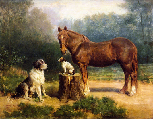 Horse and Two Dogs in a Landscape, vintage artwork by Henry Ossawa Tanner, 12x8" (A4) Poster