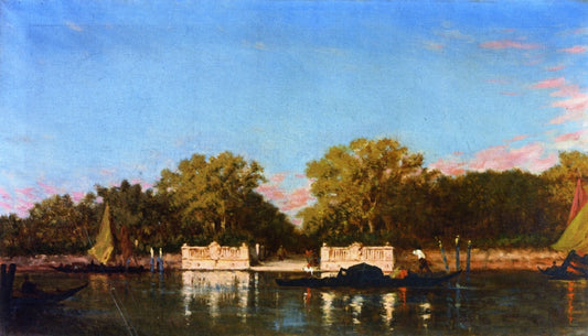 A Gondola at the Jardin Francais, Venice, vintage artwork by Felix-Francois-Georges-Philbert Ziem, 12x8" (A4) Poster
