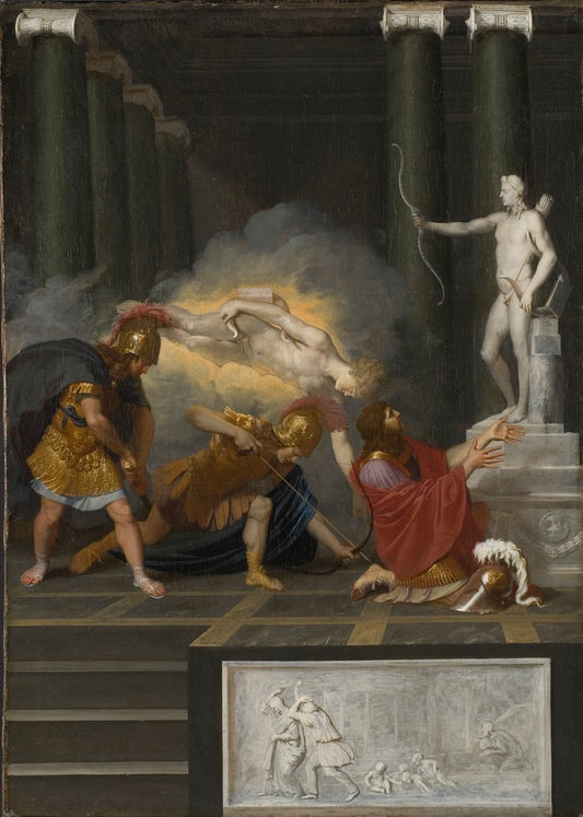 Achilles Wounded in the Heel, vintage artwork by Bertholet Flemalle, 12x8" (A4) Poster