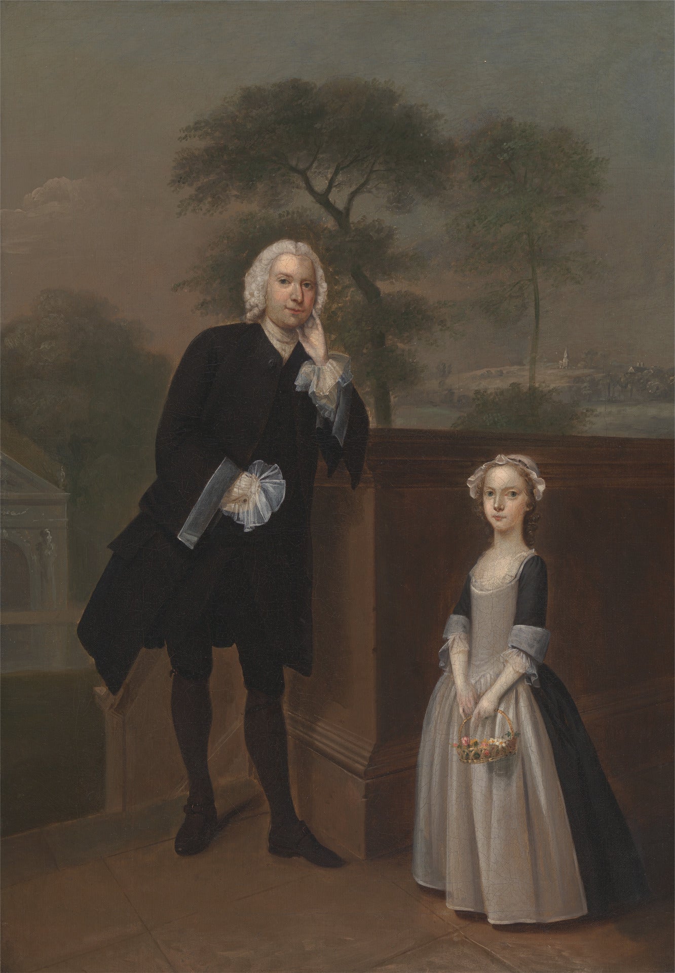 An Unknown Man with His Daughter, vintage artwork by Arthur Devis, 12x8" (A4) Poster