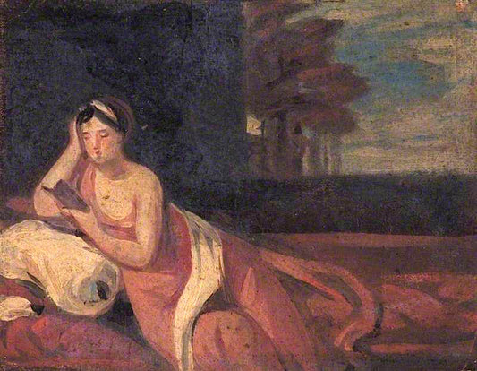 Reclining Woman, Reading, vintage artwork by Joshua Cristall, 12x8" (A4) Poster