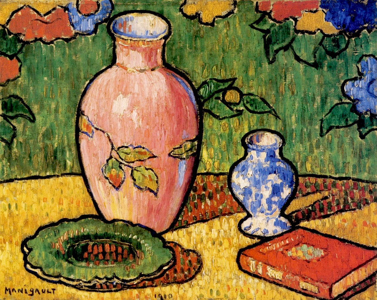 Still Life: Yellow, Pink, and Green, vintage artwork by Middleton Manigault, 12x8" (A4) Poster