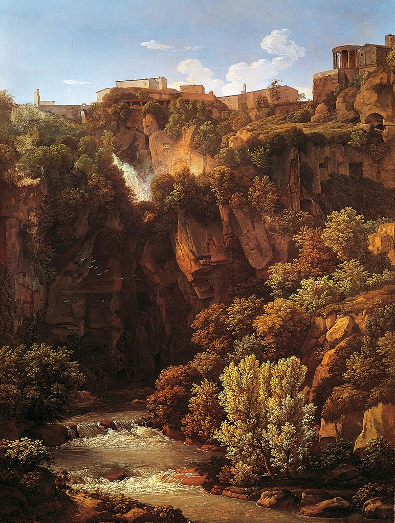Waterfall at Tivoli, vintage artwork by Johann Christian Reinhart, 12x8" (A4) Poster