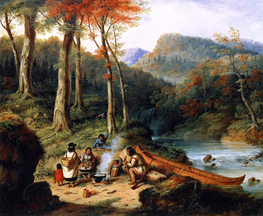 Huron Indians at Portage, vintage artwork by Cornelius Krieghoff, A3 (16x12") Poster Print