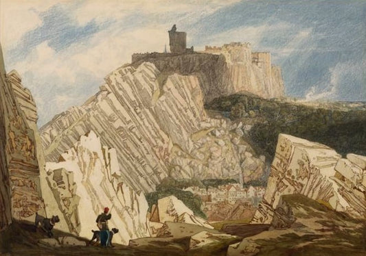 Domfront, Normandy, View of the town, vintage artwork by John Sell Cotman, 12x8" (A4) Poster