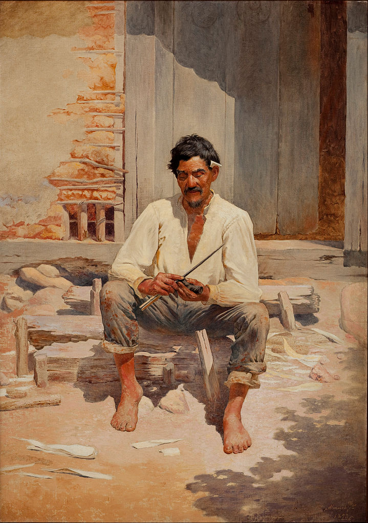 Caipira Cutting Tobacco, vintage artwork by Jose Ferraz de Almeida Junior, 12x8" (A4) Poster