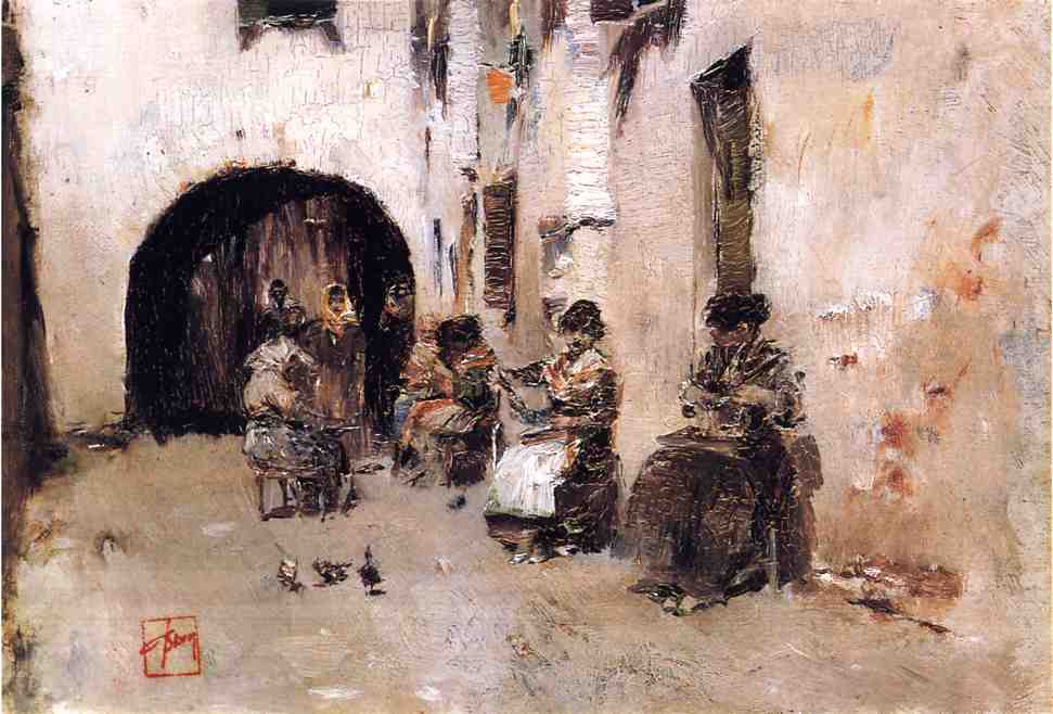 Stringing Beads, Venice by Robert Frederick Blum,A3(16x12")Poster