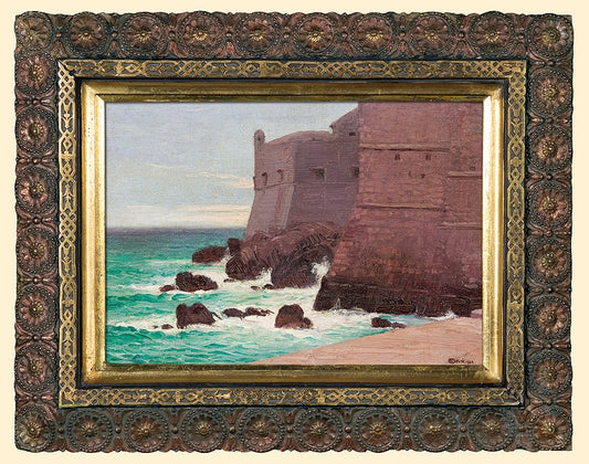 Fortress by  the Sea, vintage artwork by Edward Okuń, 12x8" (A4) Poster