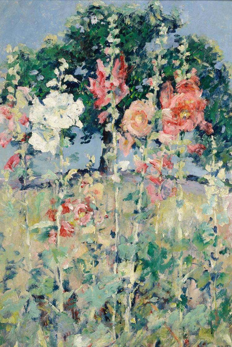 Hollyhocks by Robert Lewis Reid,A3(16x12")Poster