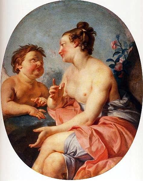 Nymph with Cupid, vintage artwork by Noël-Nicolas Coypel III, 12x8" (A4) Poster