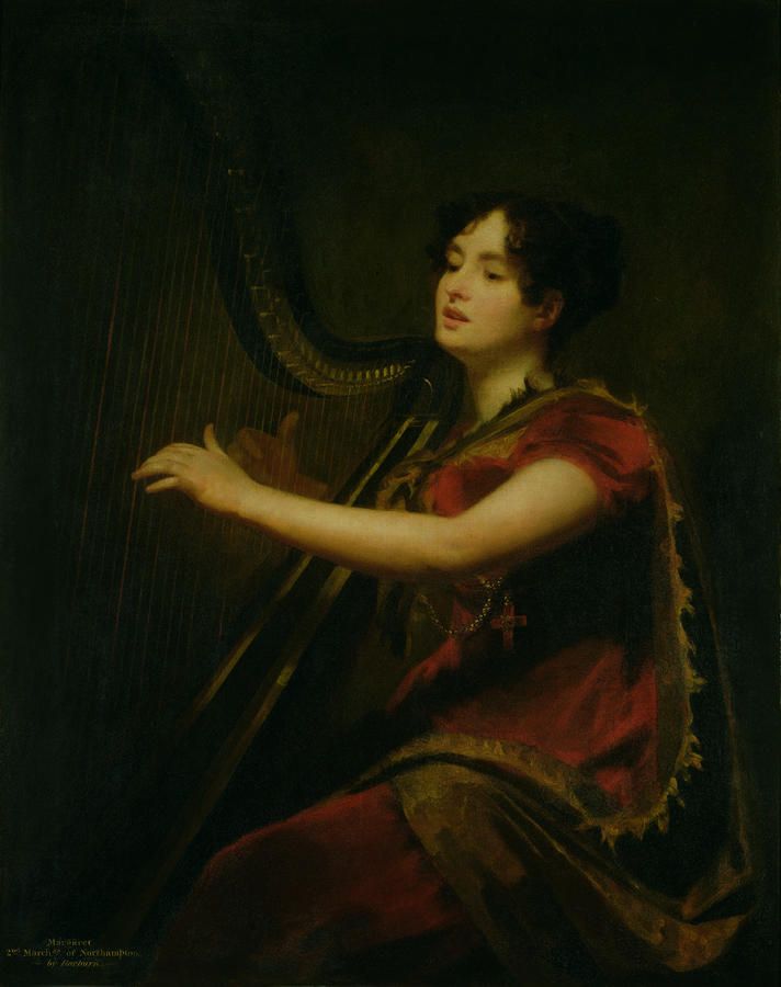 The Marchioness of Northampton, Playing a Harp, vintage artwork by Sir Henry Raeburn, R.A., P.R.S.A., 12x8" (A4) Poster