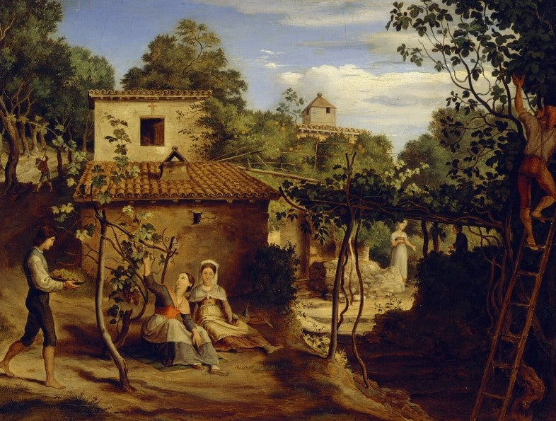 The Estate of the Arch Priest in Olevano, vintage artwork by Johann Heinrich Ferdinand Olivier, 12x8" (A4) Poster