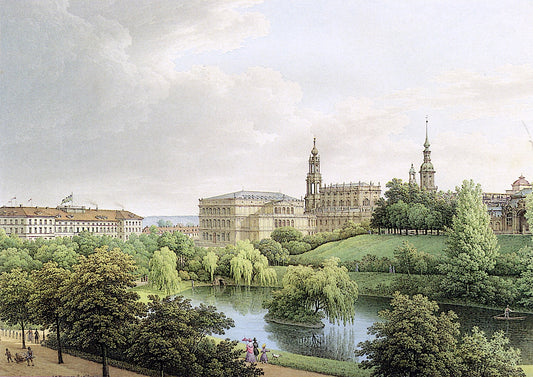 Blick aus den Anlagen zwischen Zwingerwall und Stahlstrasse, Dresden, vintage artwork by Christian Gottlob Hammer, 12x8" (A4) Poster