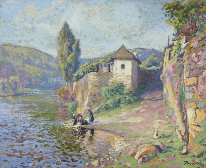 Dordogne, Paysage aux Lavandieres, vintage artwork by Paul Madeline, 12x8" (A4) Poster