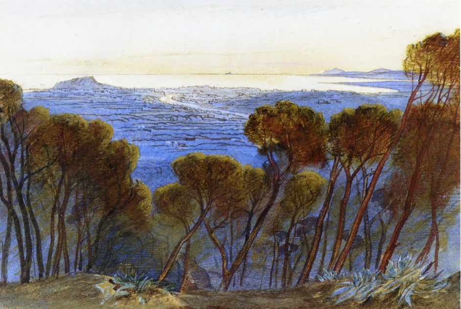A Distant View of Nice from the Hills, vintage artwork by Edward Lear, A3 (16x12") Poster Print