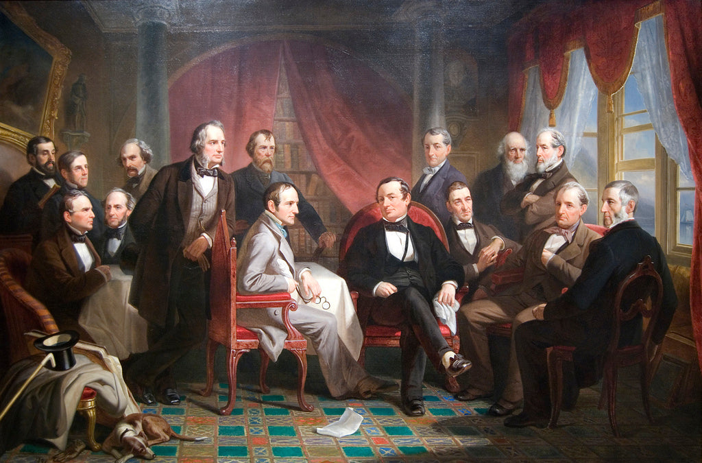 Washington Irving and His Literary Friends at Sunnyside, vintage artwork by Christian Schussele, 12x8" (A4) Poster