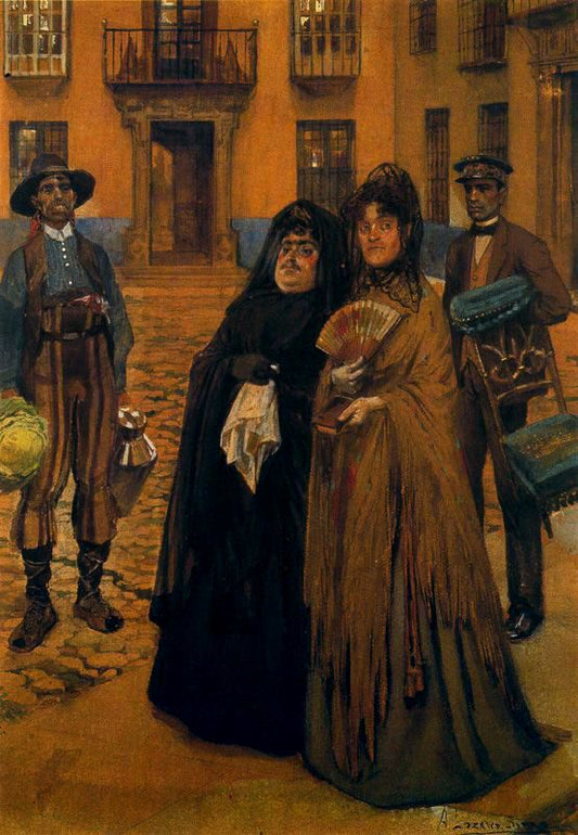 Camino de misa, vintage artwork by Adolfo Lozano Sidro, 12x8" (A4) Poster