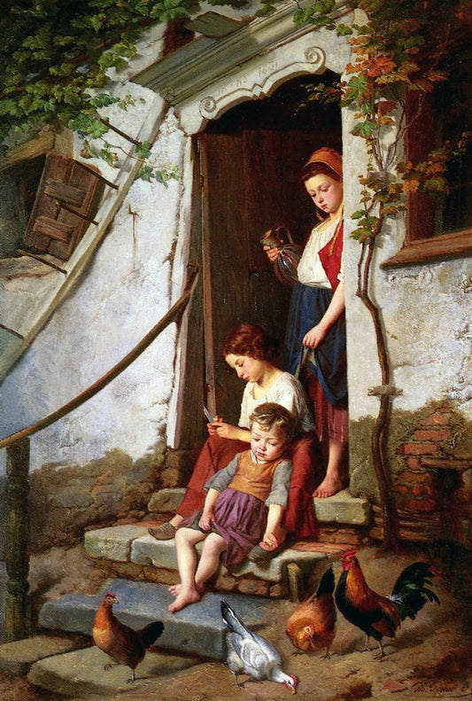 The Farmer’s Children, vintage artwork by Theodore Gerard, 12x8" (A4) Poster