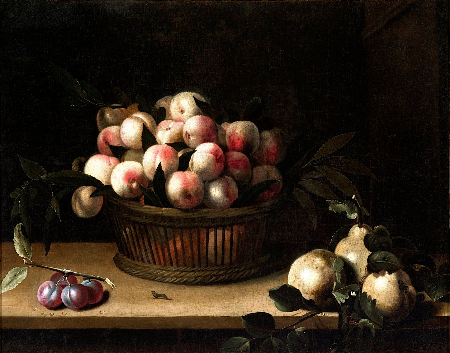 Basket of Peaches, with Quinces, and Plums, vintage artwork by Louise Moillon, 12x8" (A4) Poster