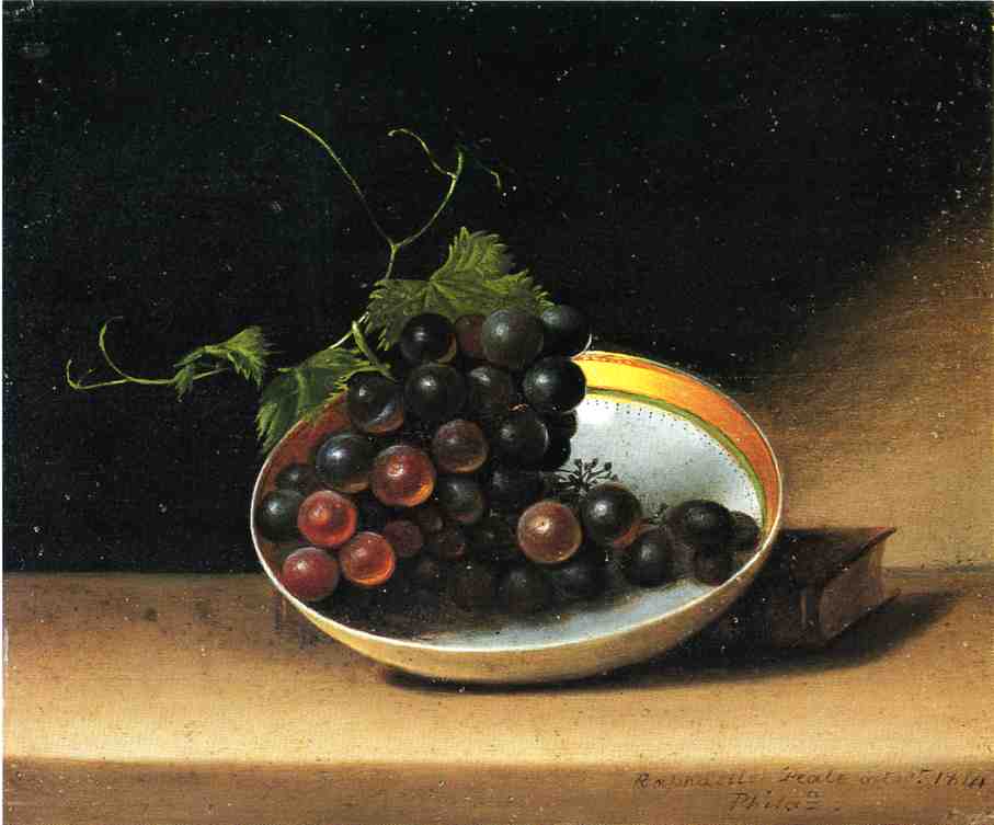 Still Life with Grapes and Dish, vintage artwork by Raphaelle Peale, 12x8" (A4) Poster