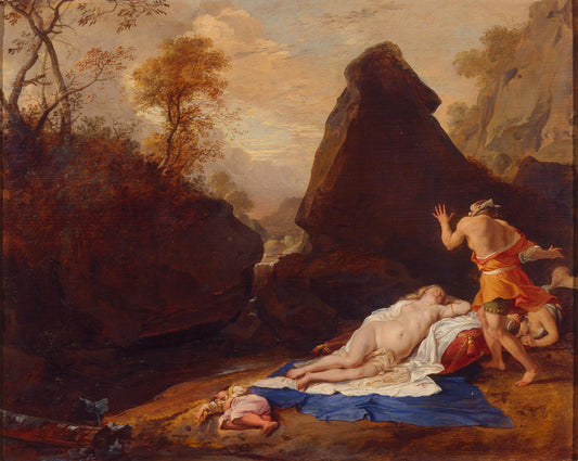 Landscape with Simon and Iphigenia, vintage artwork by Bartholomeus Breenbergh, 12x8" (A4) Poster