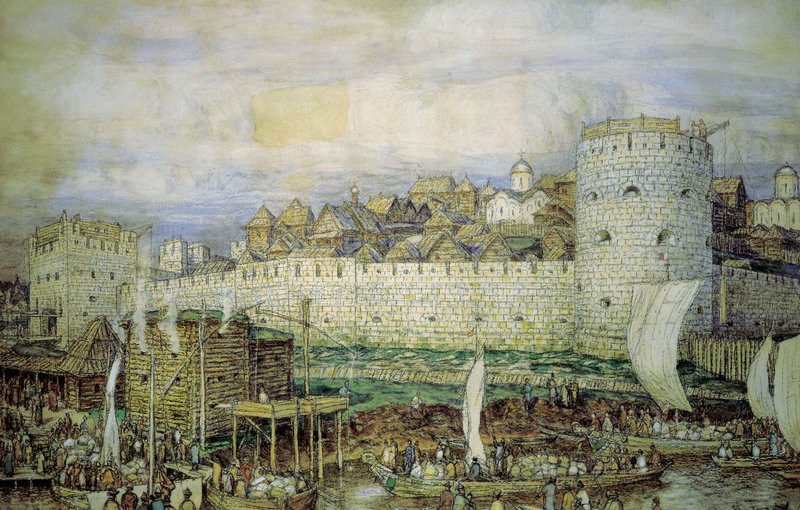 The Moscow Kremlin in the XIV Century, vintage artwork by Apollinari Vasnetsov, 12x8" (A4) Poster