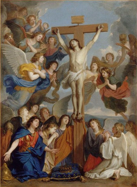 Christ on the Cross with Angels, vintage artwork by Charles Le Brun, 12x8" (A4) Poster