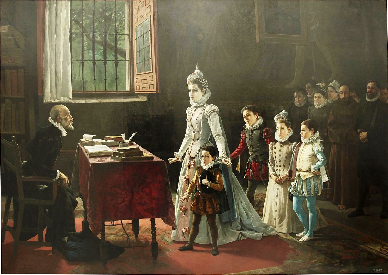 The Сhildren of Antonio Perez before Rodrigo Vázquez, vintage artwork by Jose Bermudo Mateos, 12x8" (A4) Poster