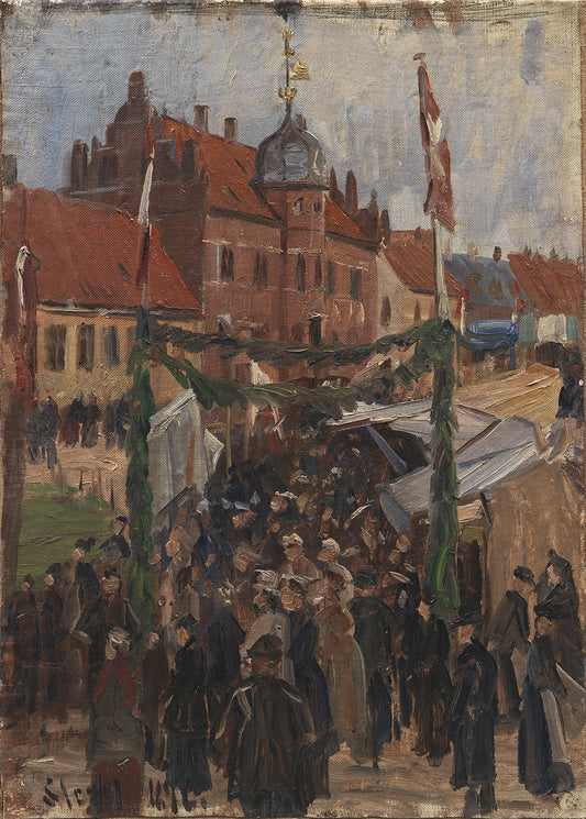 Market on Stege Torv, vintage artwork by Albert Gottschalk, 12x8" (A4) Poster